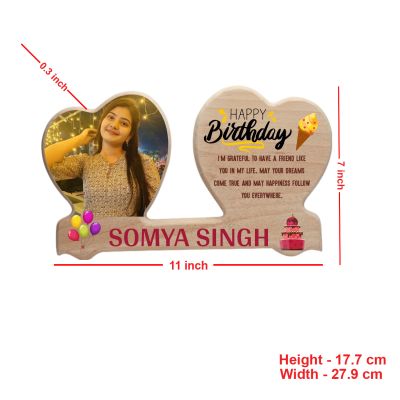 Personalised Wooden Happy Birthday Double Heart Photo Frame  Birthday Quote Wood Frame for Bestie, Sister, or Daughter  Tabletop Birthday Decor & Keepsake